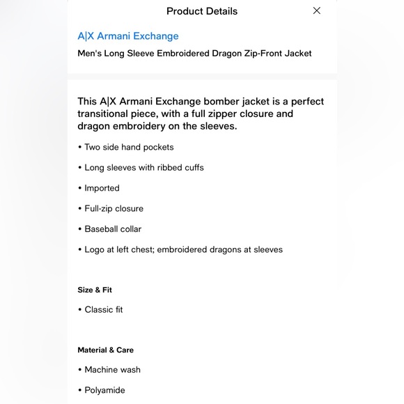 ARMANI EXCHANGE DRAGON EMBROIDERY BLACK JACKET - Picture 8 of 8